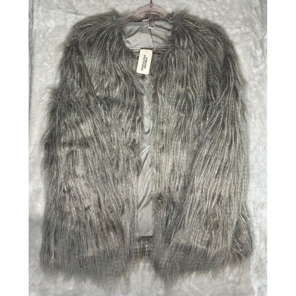 Forever 21 Faux Fur Coat Large Taupe Soft NWT